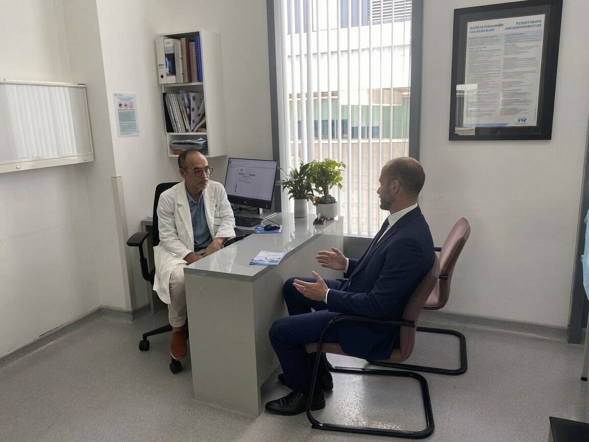Our founder meeting a partner physician in consultation in Vietnam