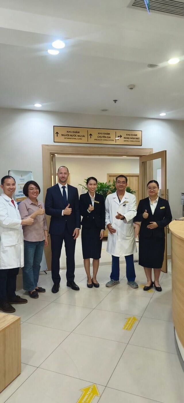 Our founder with the international patient team at a partner hospital in Vietnam